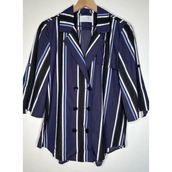 Pearl by Lela Rose Striped Camper Button blue and white down top. Xsmall - Picture 2 of 2